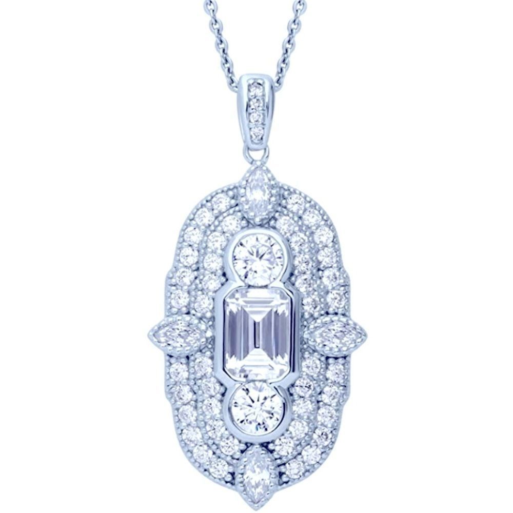 BNIB!! BERRICLE STERLING SILVER RHODIUM PLTD CZ ART DECO MILIGRAIN NECKLACE!